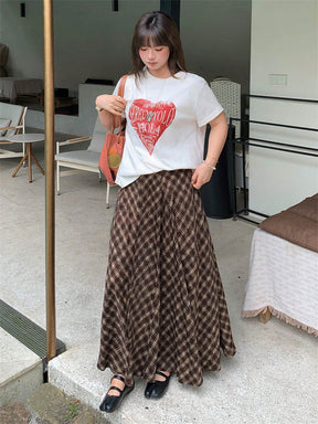 DM3351  Elastic-Waist Diamond Pattern Polyester Lace-Trim Maxi Skirt