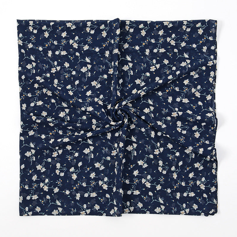 YW347  115*115CM Large Size Floral Pearl Chiffon Printed Square Scarf