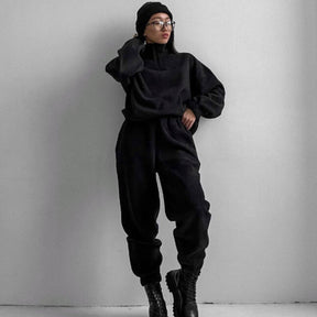 PP5972 Spring Autumn Plain Loose Zip Up Stand Collar Sweatsuit 2-Piece Set Abaya