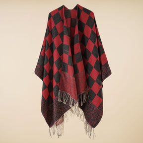 Plaid blanket warm fringed cardigan shawl for autumn and winter