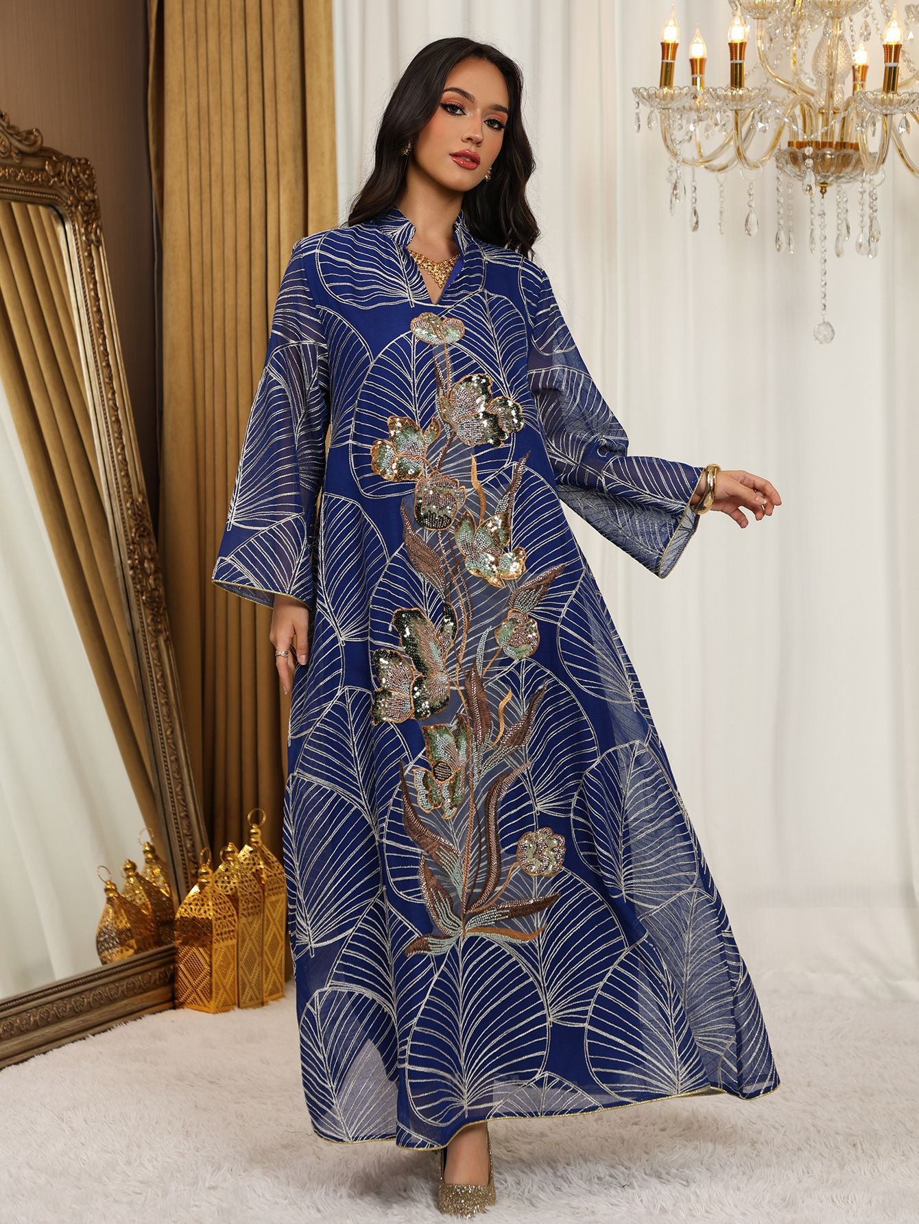 AB485  Mesh Embroidered Maxi Dress Ethnic Women's Clothing