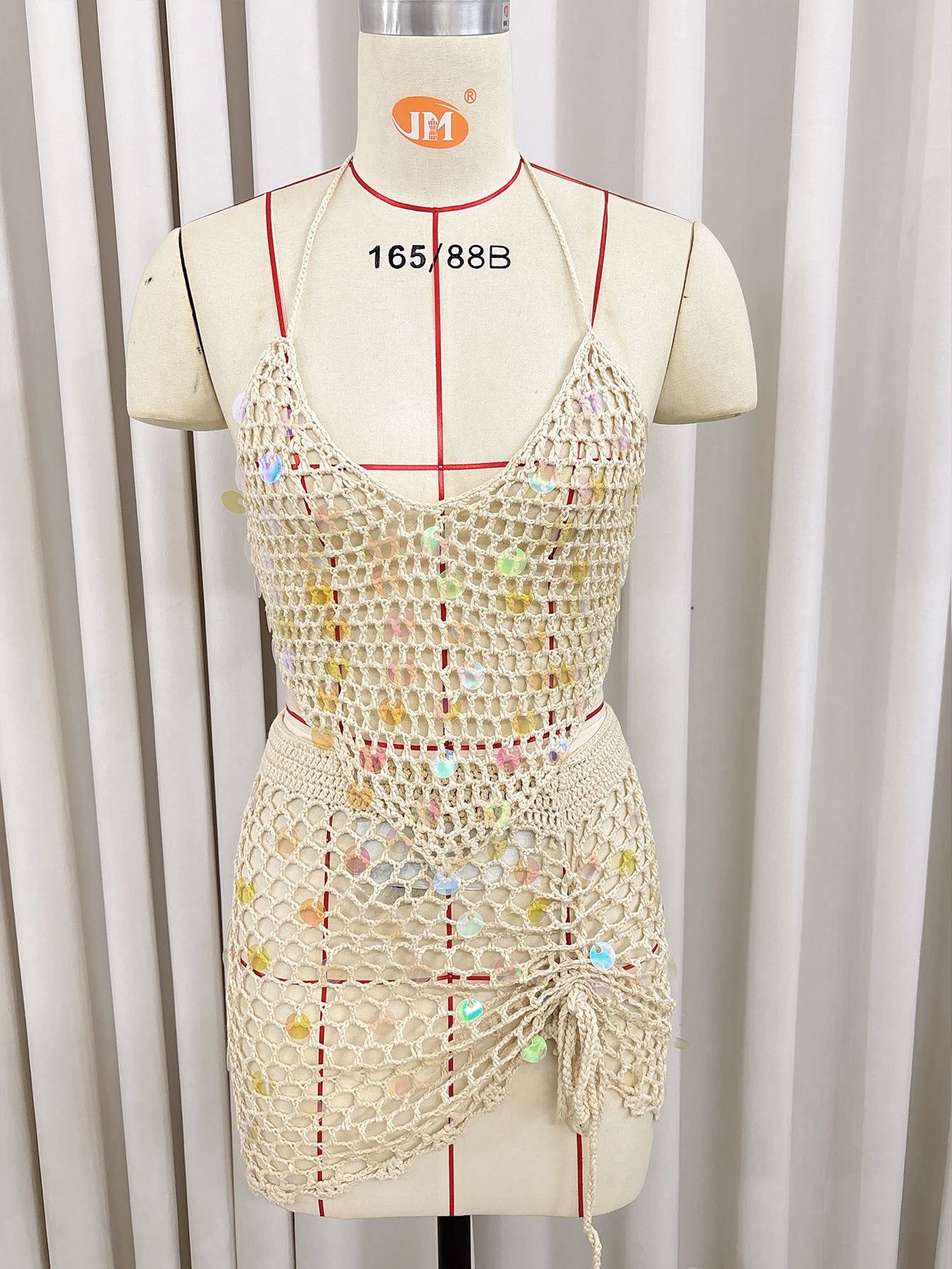 Z889  Sequined stitching pure hand-crocheted two-piece cardigan