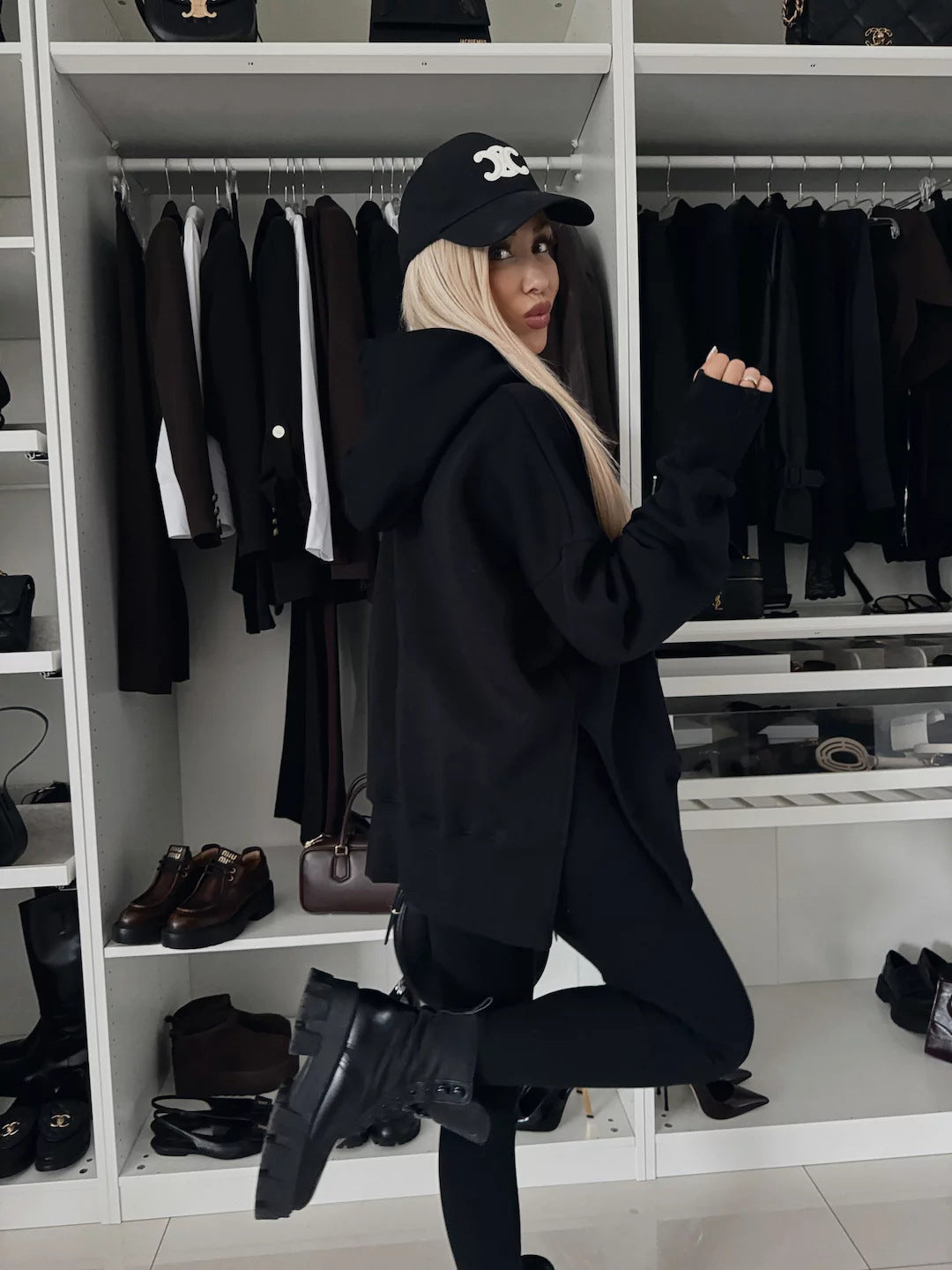 M80070  Women's Plain Printed Hooded Sweatsuit Autumn Winter Set