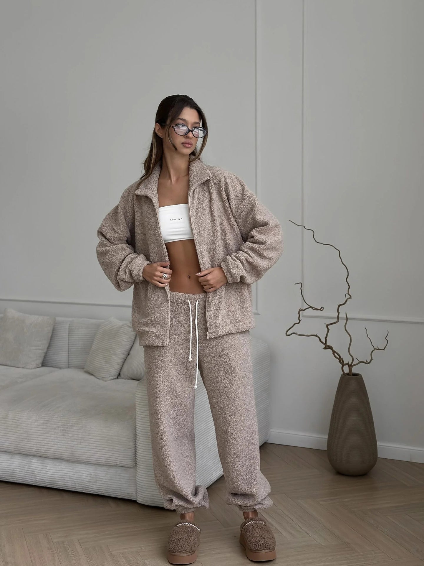 C56362  Autumn Winter New Sporty Casual Cardigan Sweatsuit Set Abaya