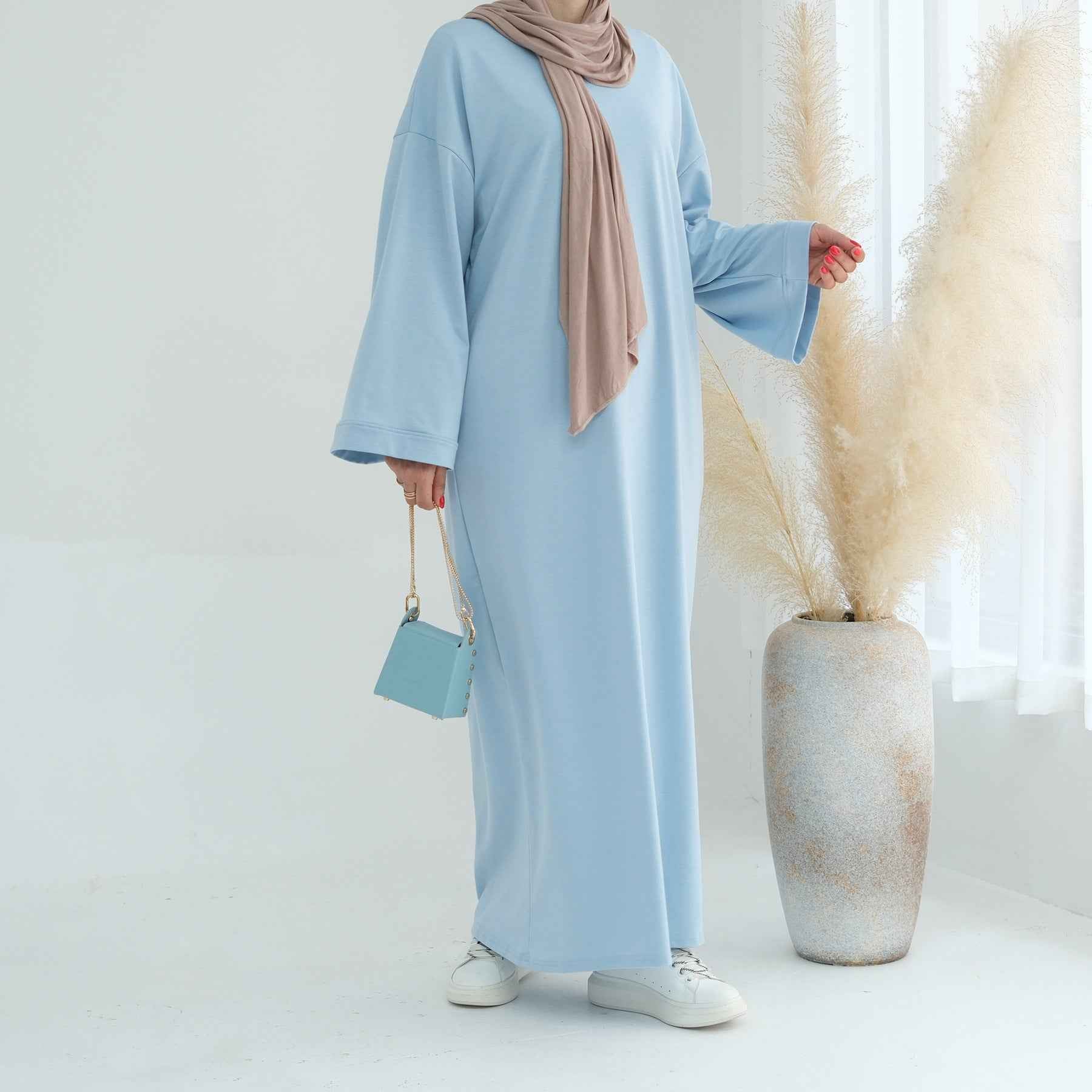 LR737  Plain Hooded Sweatshirt Abaya Dress