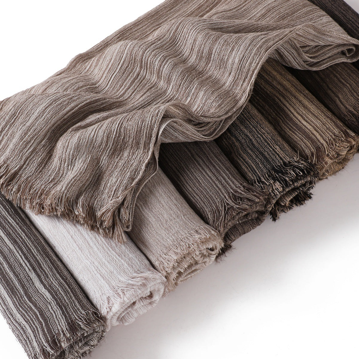 YZ319  Plain Vertical Stripe Modal Crinkle Fringe Hijab