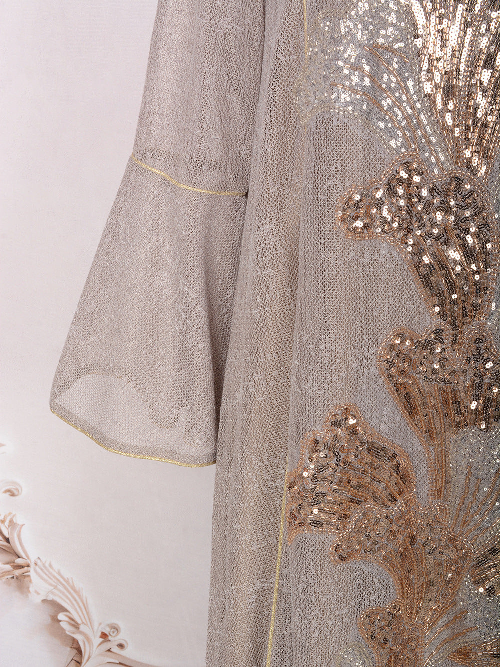 MT557  Stand Collar Sequin Beaded Embroidered Luxury Dress
