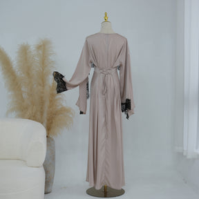 LR1323  Viscose Lace Panel Dress with Shawl
