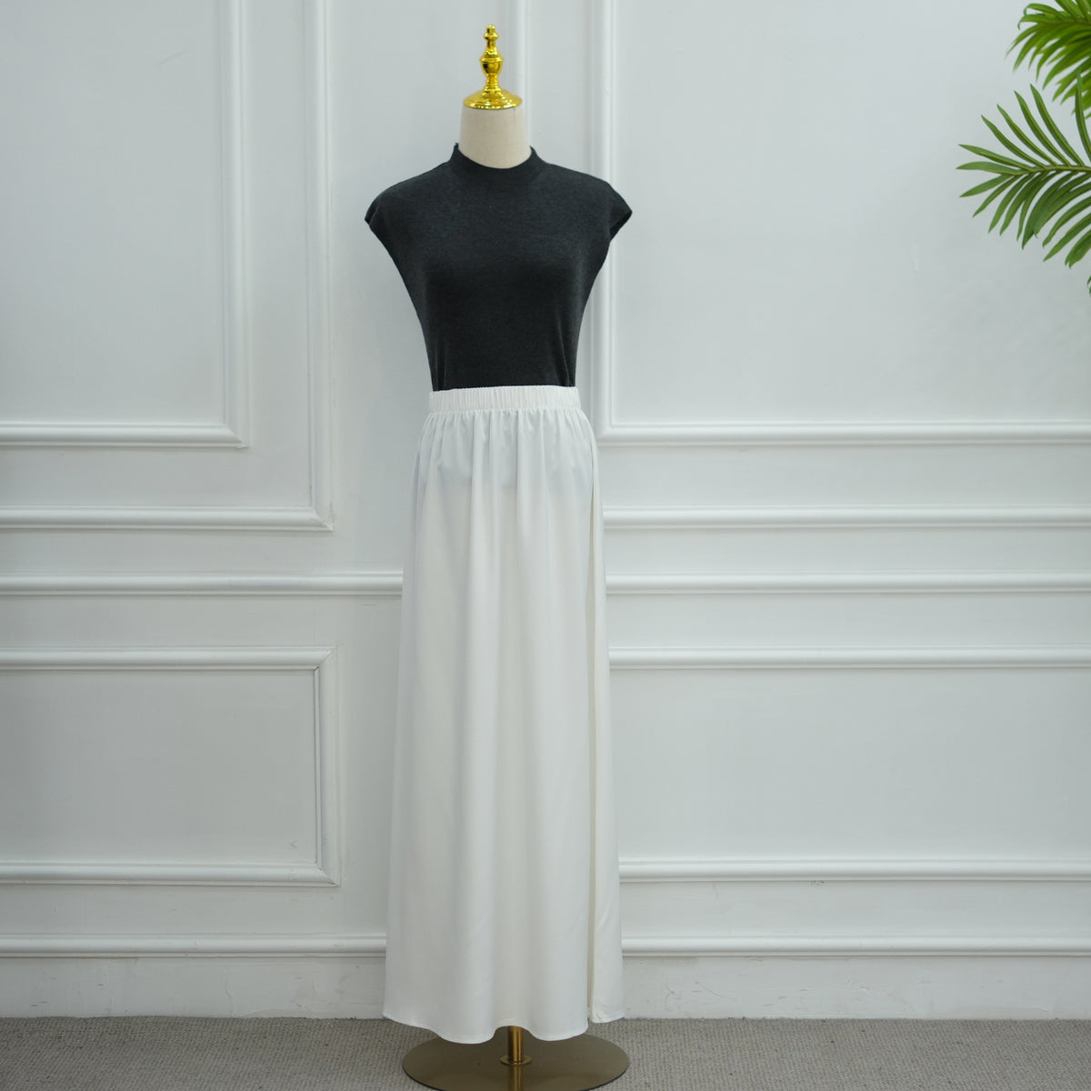 LR1180&LR1185  Back-Tie Waist-Cinched Viscose Long Sleeve Top + Skirt Set-Skirt Set - Mix & Match Set