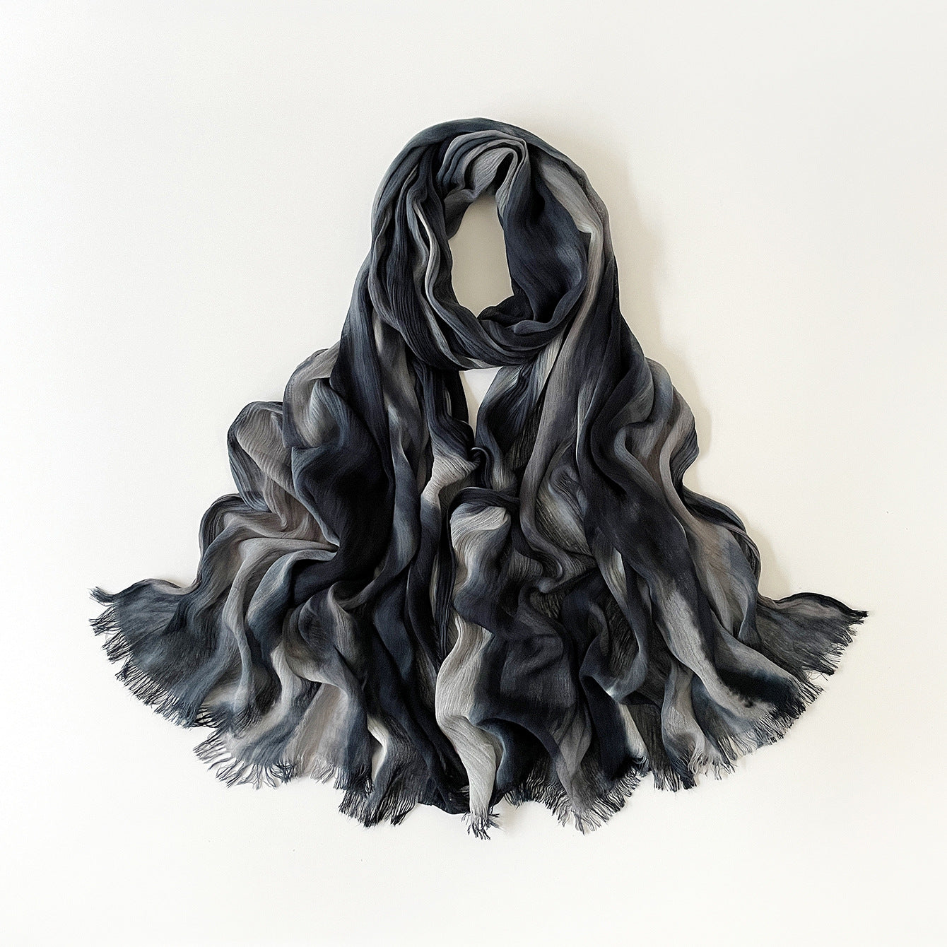 SS007  Gradient Rainbow Collection Short Tassel Crinkled Hijab