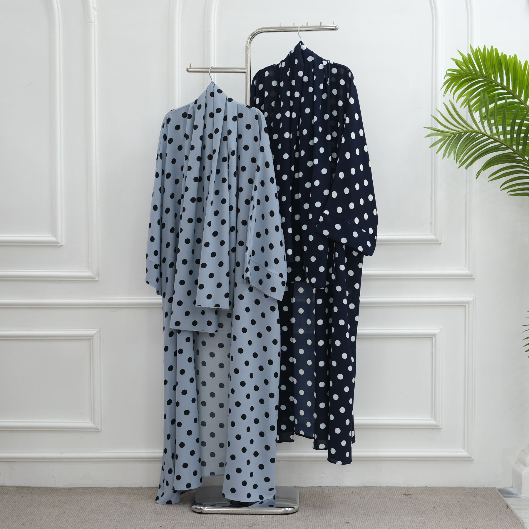 LR1119  Women's Vibrant Polka Dot Cardigan & Hijab 2-Piece Set
