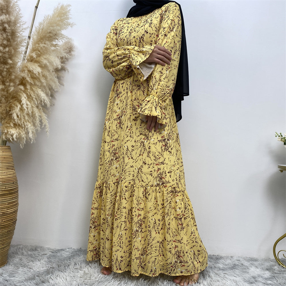 6434 printed floral chiffon abaya dress