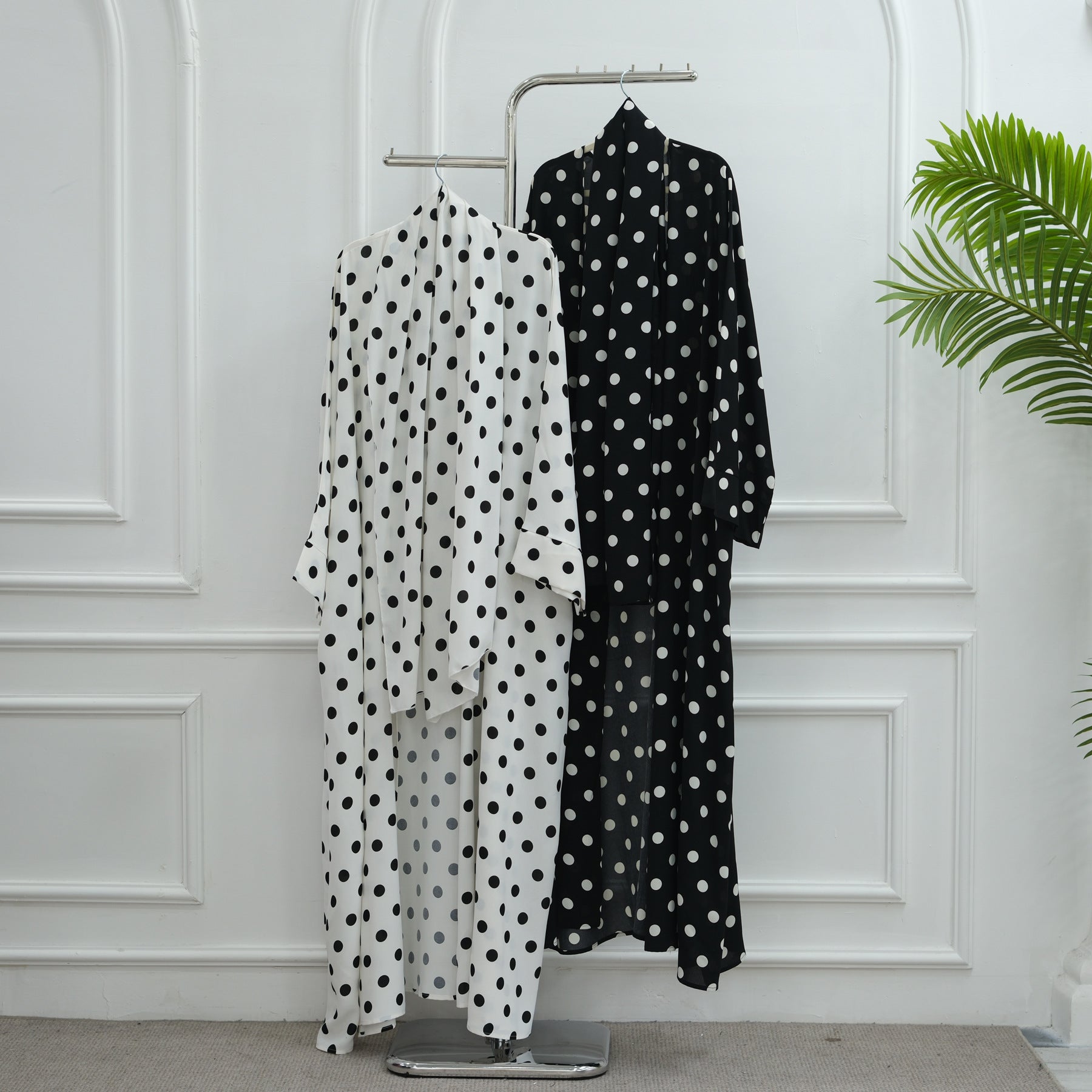 LR1119  Women's Vibrant Polka Dot Cardigan & Hijab 2-Piece Set