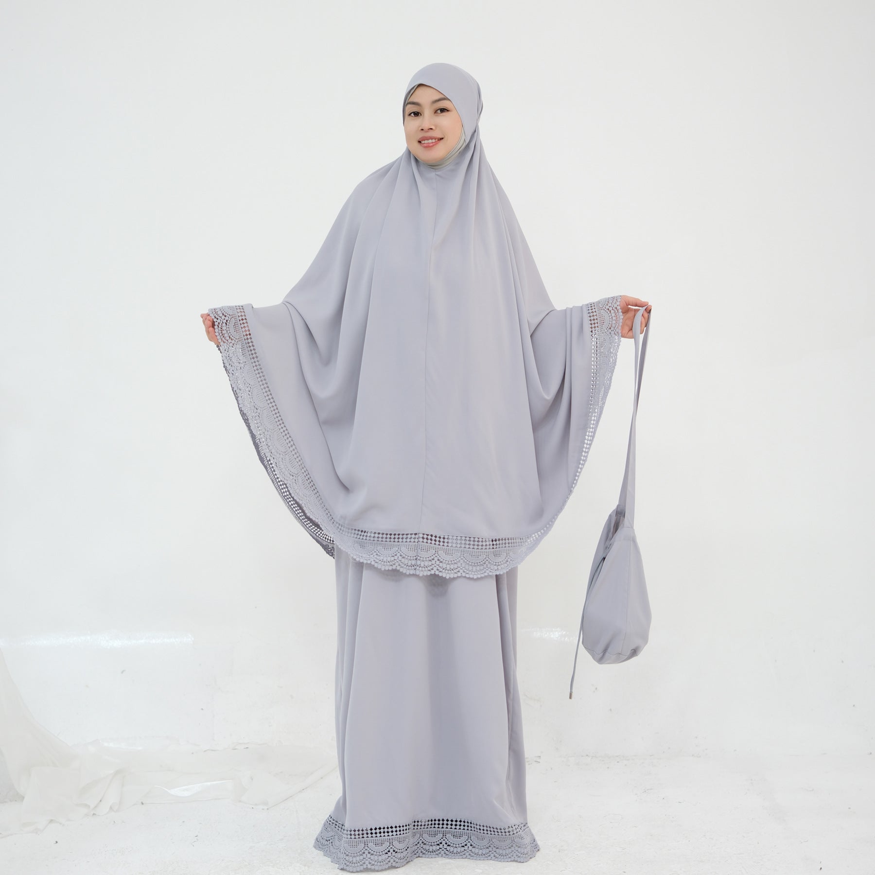 LR957  4-Piece Prayer Mat Storage Bag Lace Hijab & Skirt Set