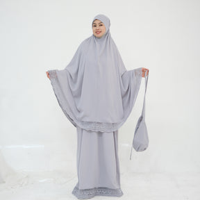 LR957  4-Piece Prayer Mat Storage Bag Lace Hijab & Skirt Set