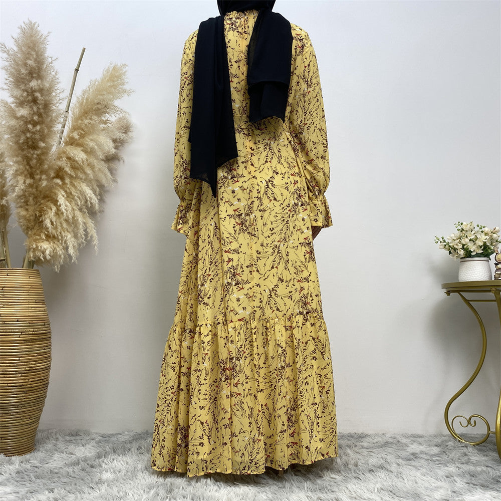 6434 printed floral chiffon abaya dress