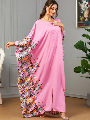 3422  Batwing sleeve printed dress