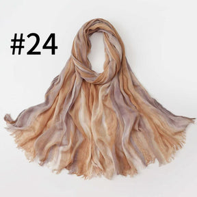 SS007  Gradient Rainbow Collection Short Tassel Crinkled Hijab