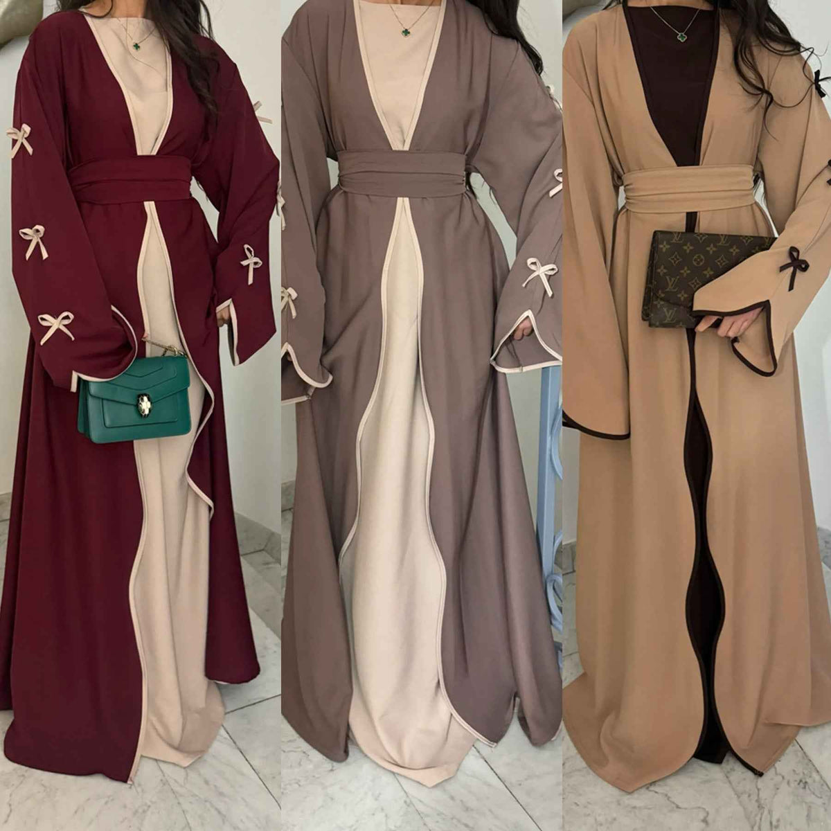 LR962  Plain Bow Abaya Dress Set