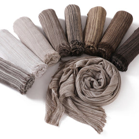 YZ319  Plain Vertical Stripe Modal Crinkle Fringe Hijab
