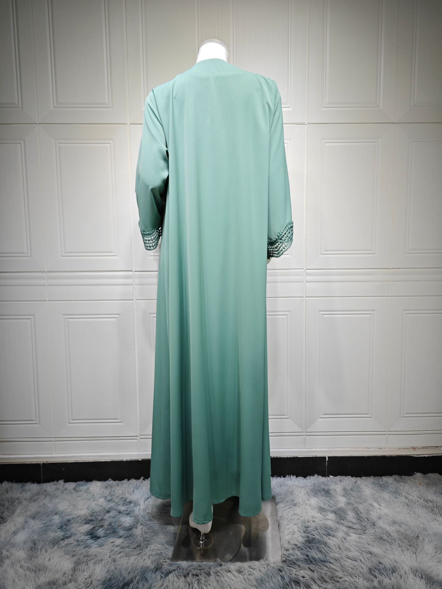 MQ255  Elegant Lace Trim Long Dress Cardigan