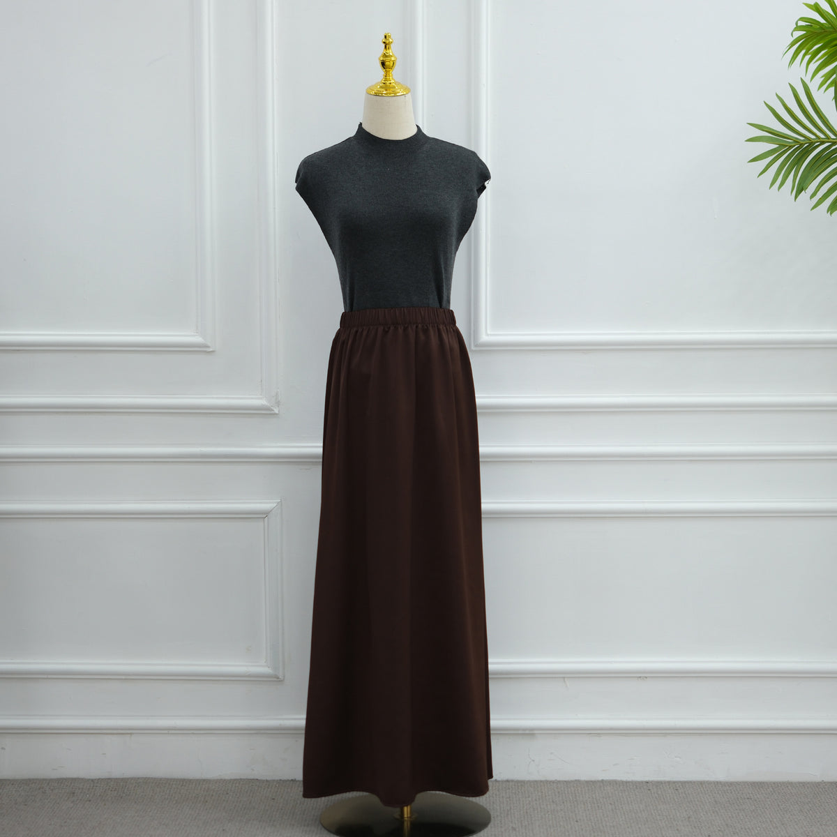 LR1180&LR1185  Back-Tie Waist-Cinched Viscose Long Sleeve Top + Skirt Set-Skirt Set - Mix & Match Set