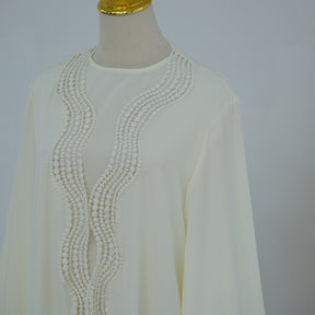 LR1183  Plus Size Wavy Lace Nida Cardigan + Inner Layer Set