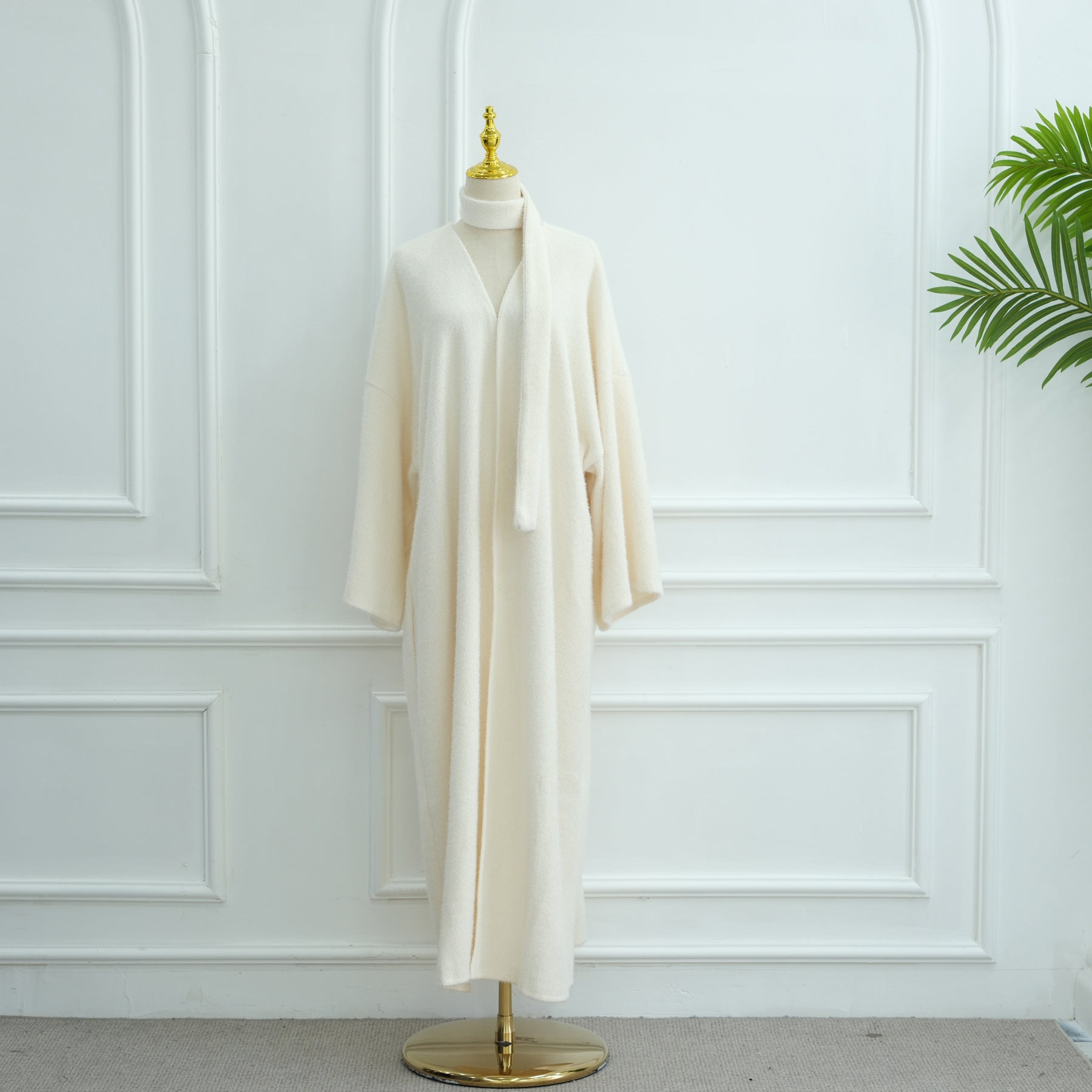 LR1125  Thick Winter Abaya Cardigan with Belt