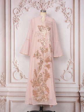 MT557  Stand Collar Sequin Beaded Embroidered Luxury Dress