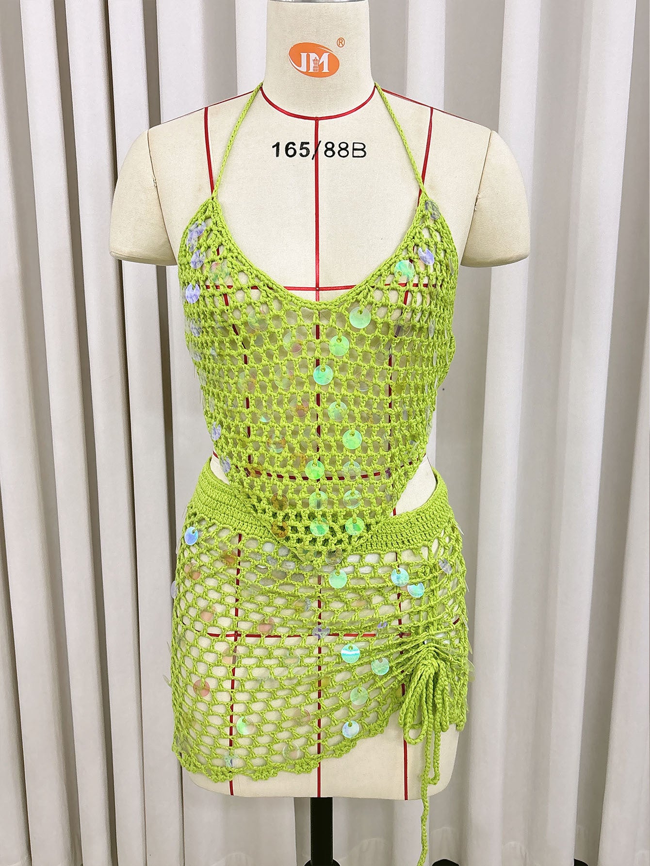 Z889  Sequined stitching pure hand-crocheted two-piece cardigan