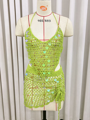 Z889  Sequined stitching pure hand-crocheted two-piece cardigan