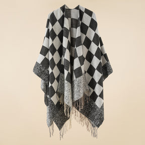 Plaid blanket warm fringed cardigan shawl for autumn and winter