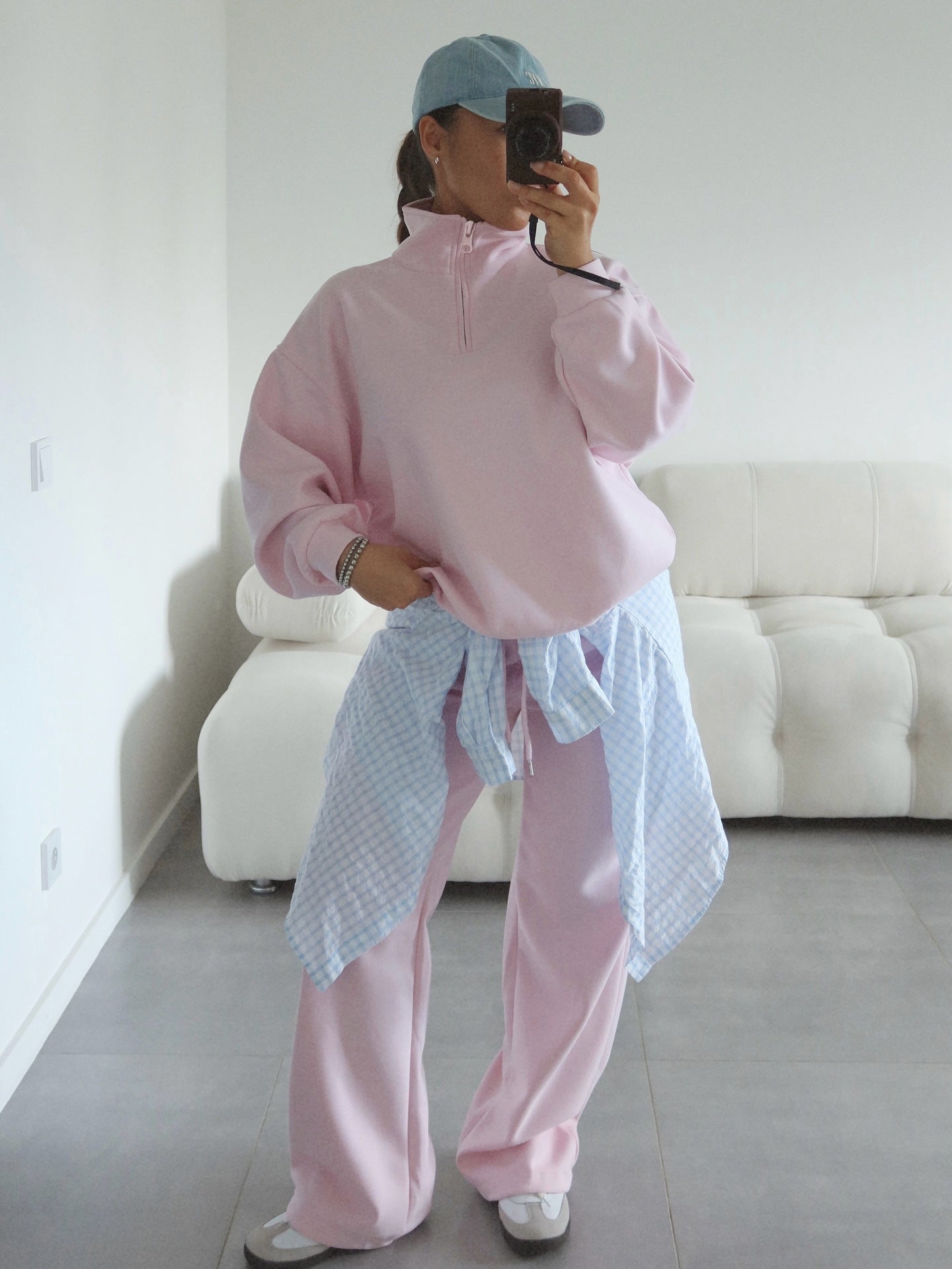 C56300  Women's Oversized Half-Zip Sweatshirt & Drawstring Sweatpants Set