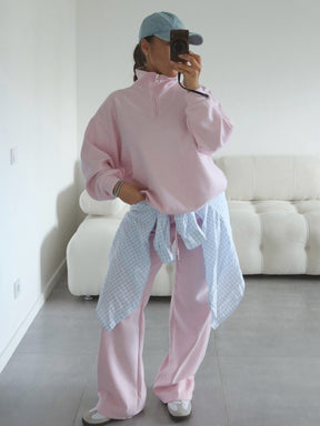 C56300  Women's Oversized Half-Zip Sweatshirt & Drawstring Sweatpants Set