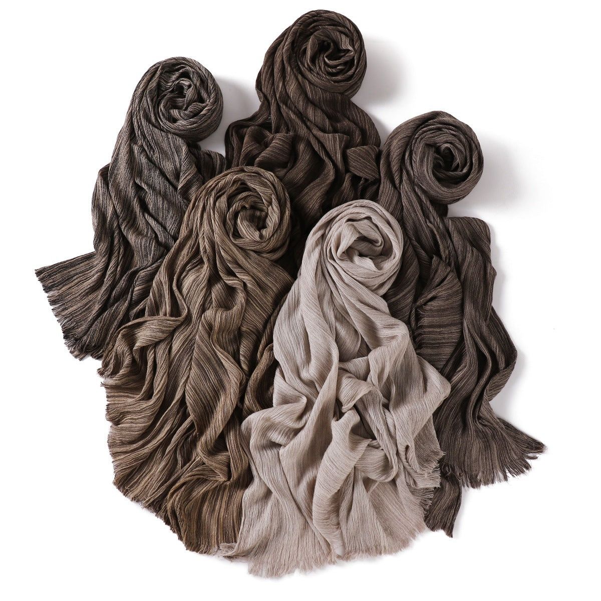YZ319  Plain Vertical Stripe Modal Crinkle Fringe Hijab