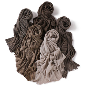 YZ319  Plain Vertical Stripe Modal Crinkle Fringe Hijab