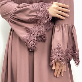 16001 plain Lace stitching muslim abaya dress