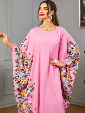 3422  Batwing sleeve printed dress