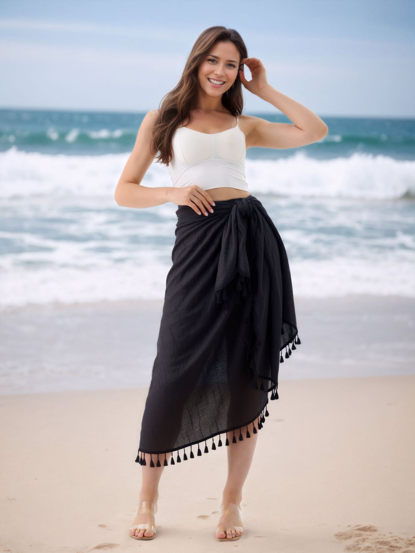 SL31  Half-length tassel shawl sun protection wrap skirt