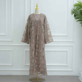 LR1069  3D Floral Beaded Cardigan Abaya