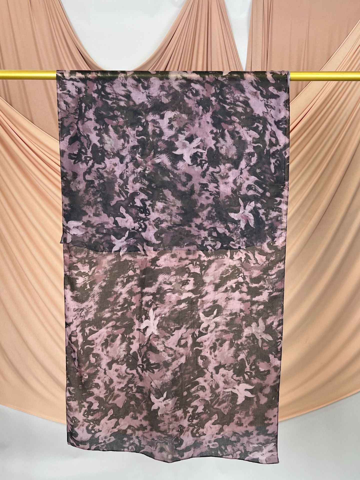 MD017  Modal Polyester Cotton Blend Floral Tie-Dye Single-Needle Hijab