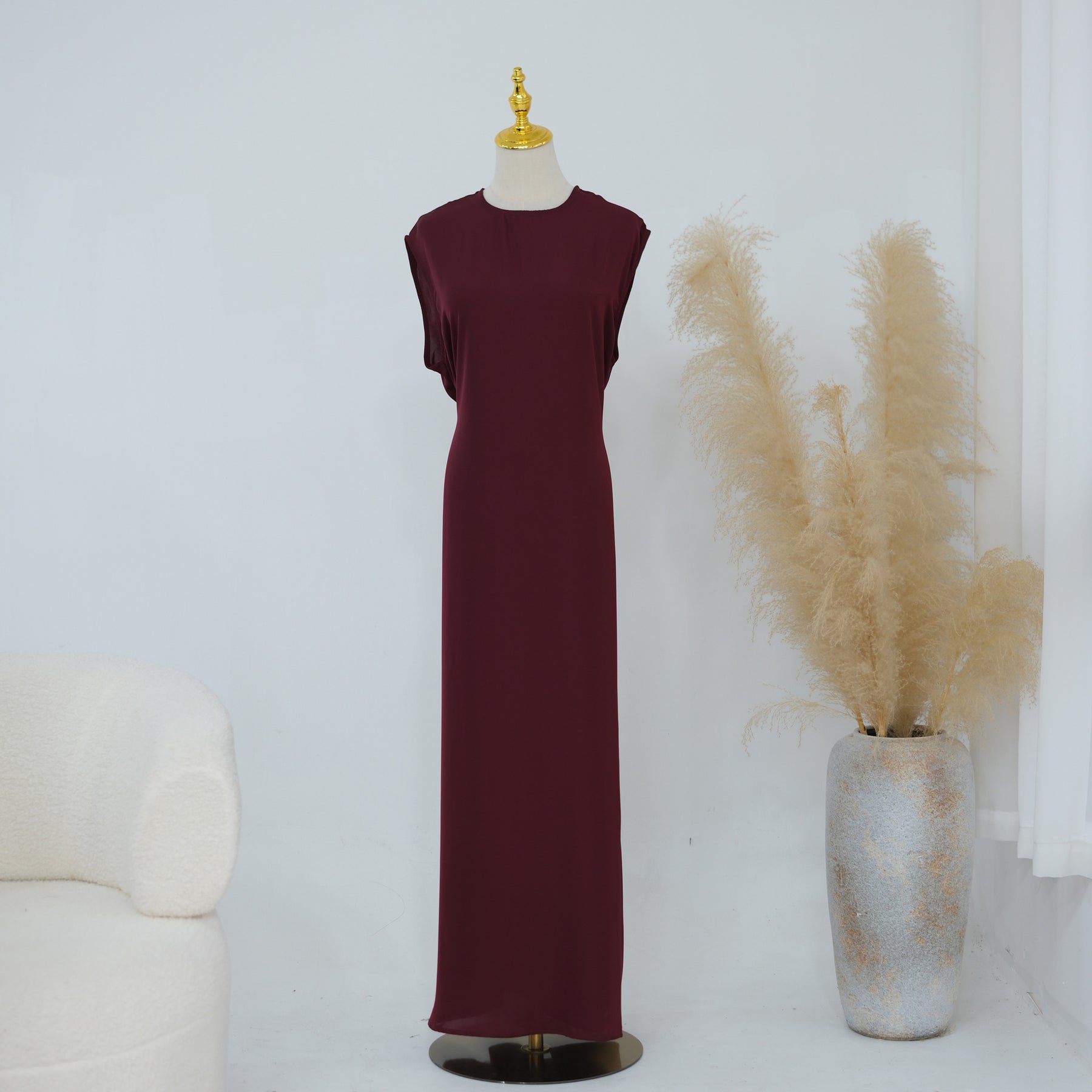 LR1191  Plain Nida Gold Foil Lace Open Abaya + Inner Layer + Hijab Set