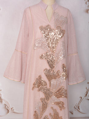 MT557  Stand Collar Sequin Beaded Embroidered Luxury Dress