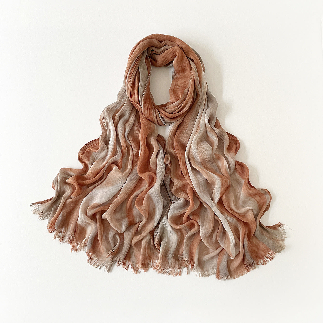 SS007  Gradient Rainbow Collection Short Tassel Crinkled Hijab