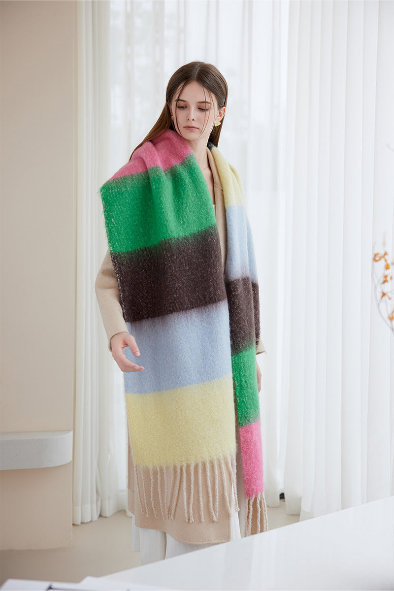 LZF078 color stripe thick winter scarf