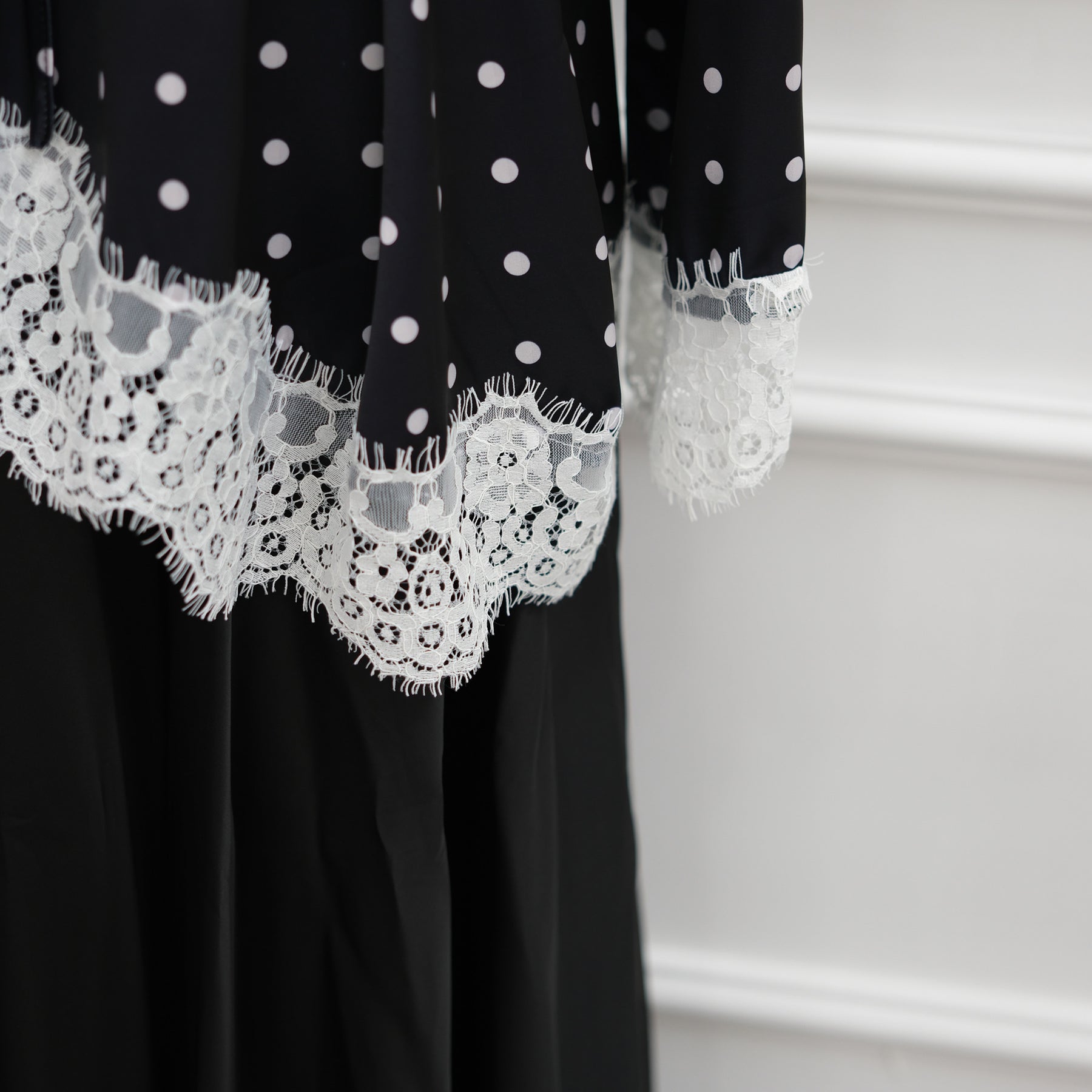 LR1357&LR1185  Lace Panel Polka Dot Polyester Top + Skirt Set