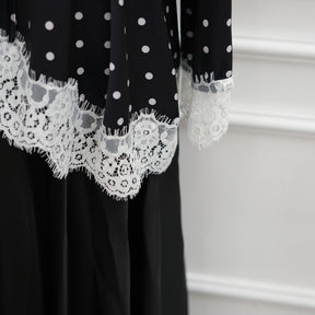 LR1357&LR1185  Lace Panel Polka Dot Polyester Top + Skirt Set