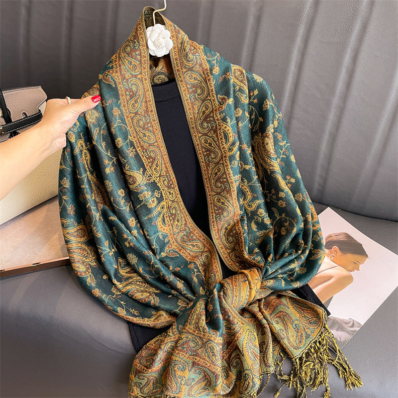 MY01 Cashmere Shawl Women's Scarf Cashew Jacquard