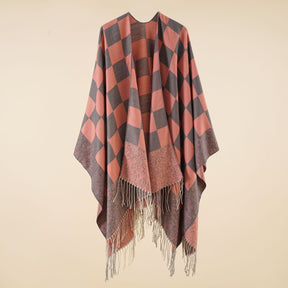 Plaid blanket warm fringed cardigan shawl for autumn and winter