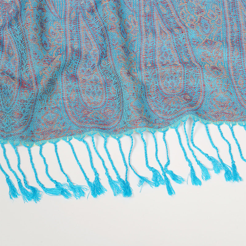 MY03 New Jacquard Tassel Long Scarf